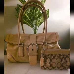 Coach Brown Leather Shoulder Bag with Signature Pouch